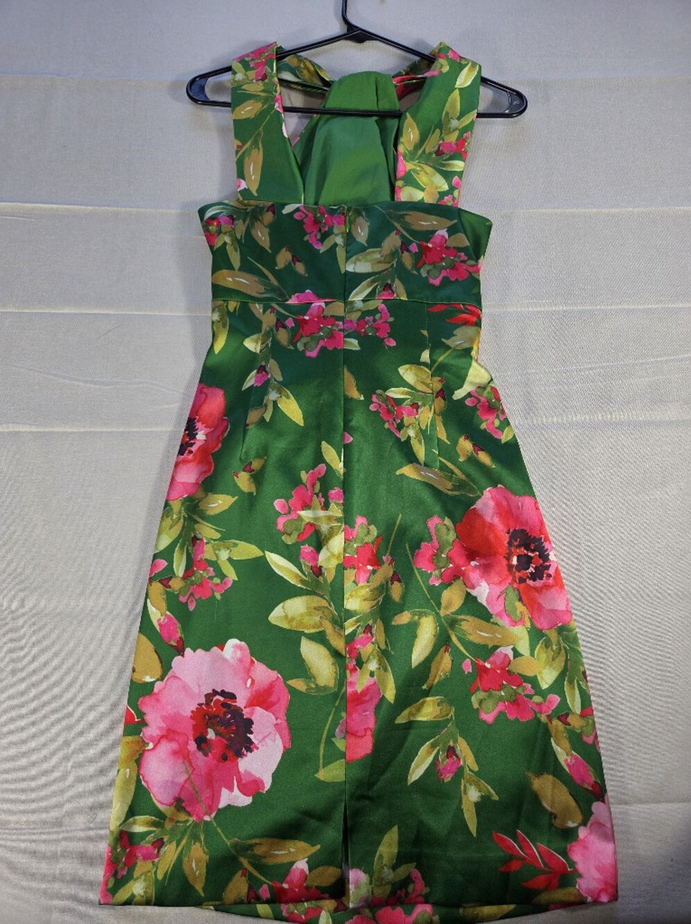 Eliza J Floral Halter Cocktail Dress Green Pink Satin Wedding Guest Size 6 - Picture 3 of 9